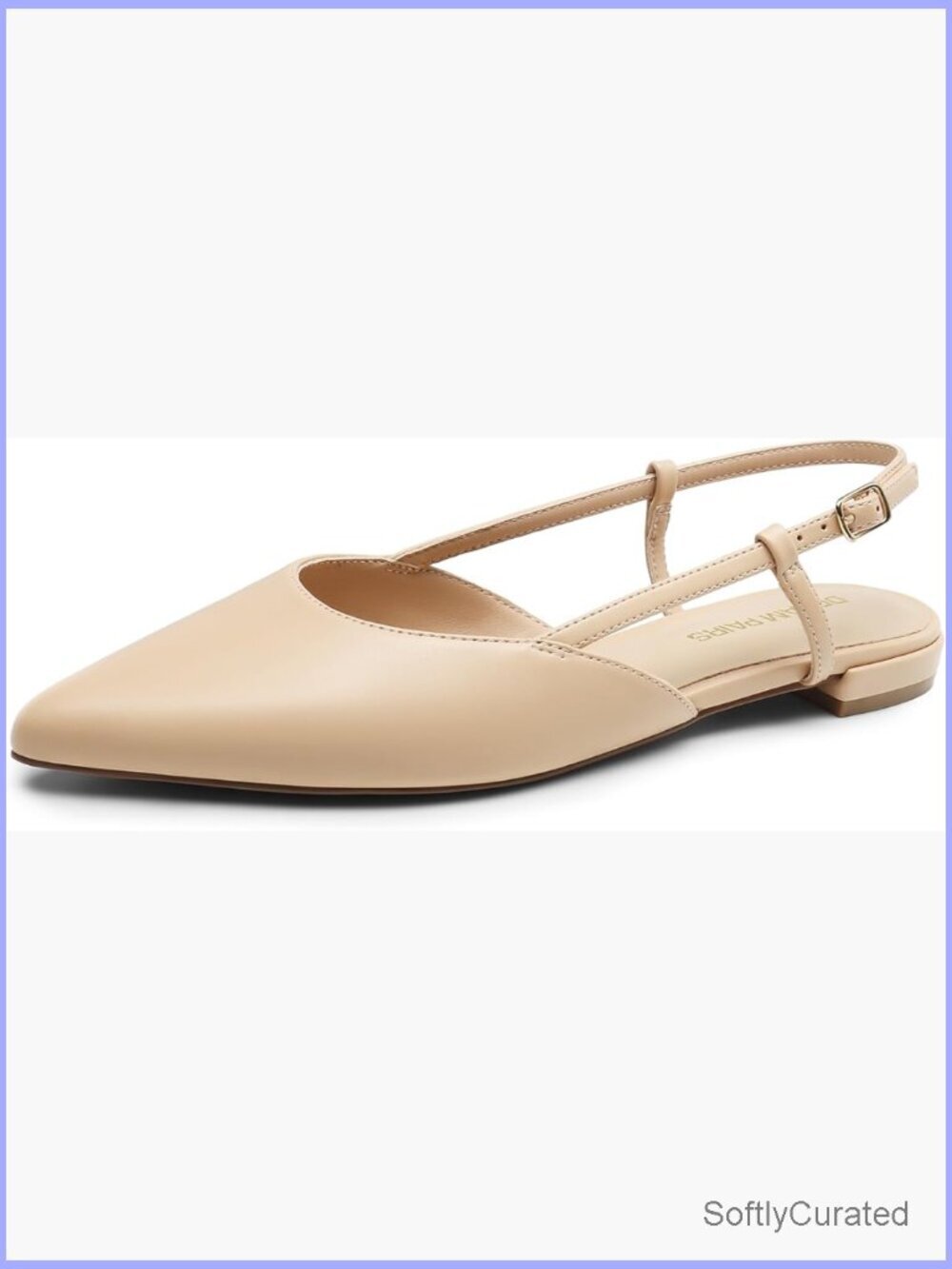 Pointed Toe Slingback Flats with Adjustable Buckle Strap Low Heel Dress Shoes